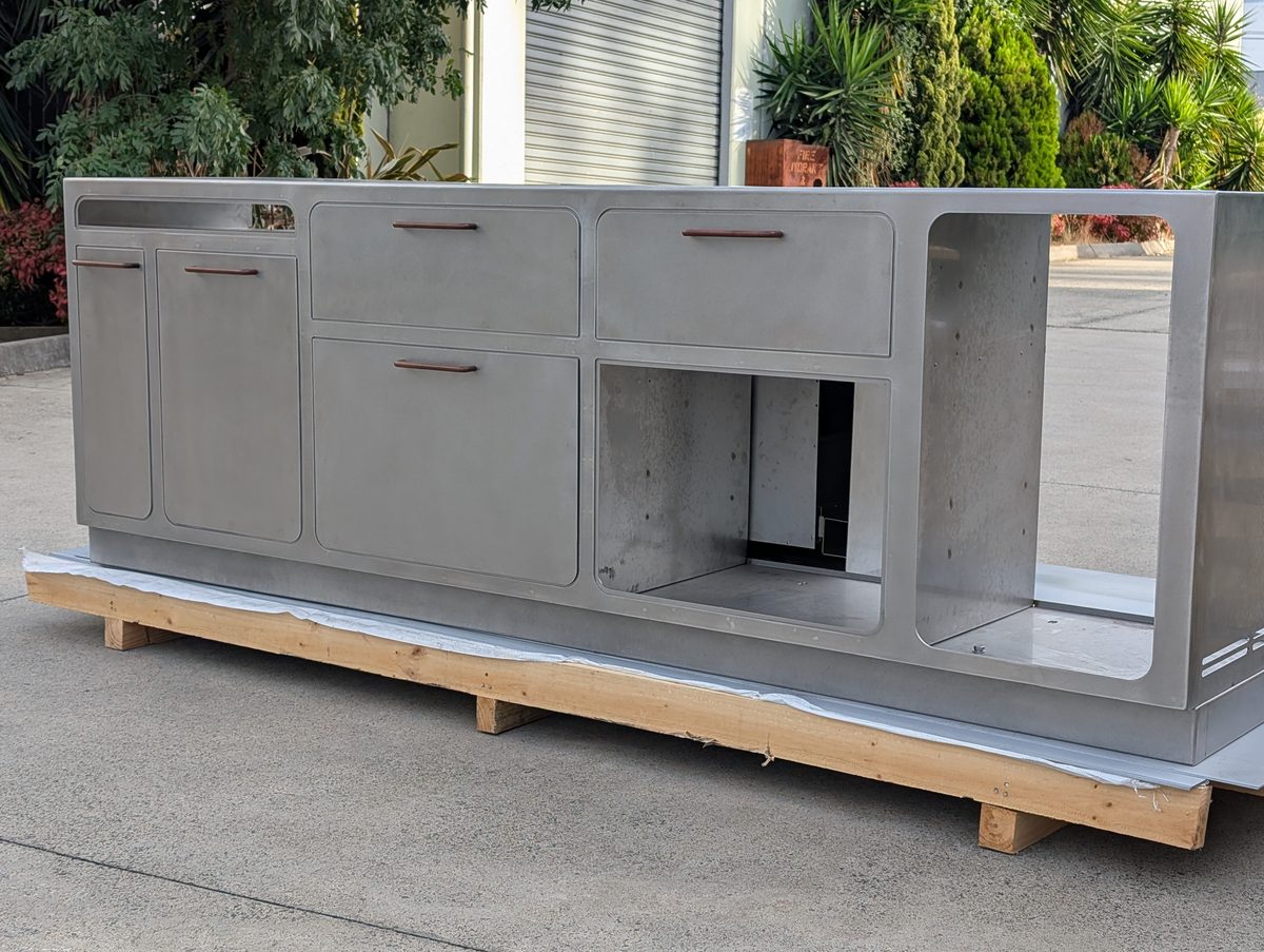 Custom fabricated sheet metal outdoor kitchen cabinet — Aston Precision Melbourne